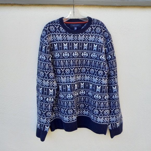 Tommy Hilfiger Blue & White Lambswool Blend Fair Isle Sweater Size XL Apres Ski - Picture 1 of 14